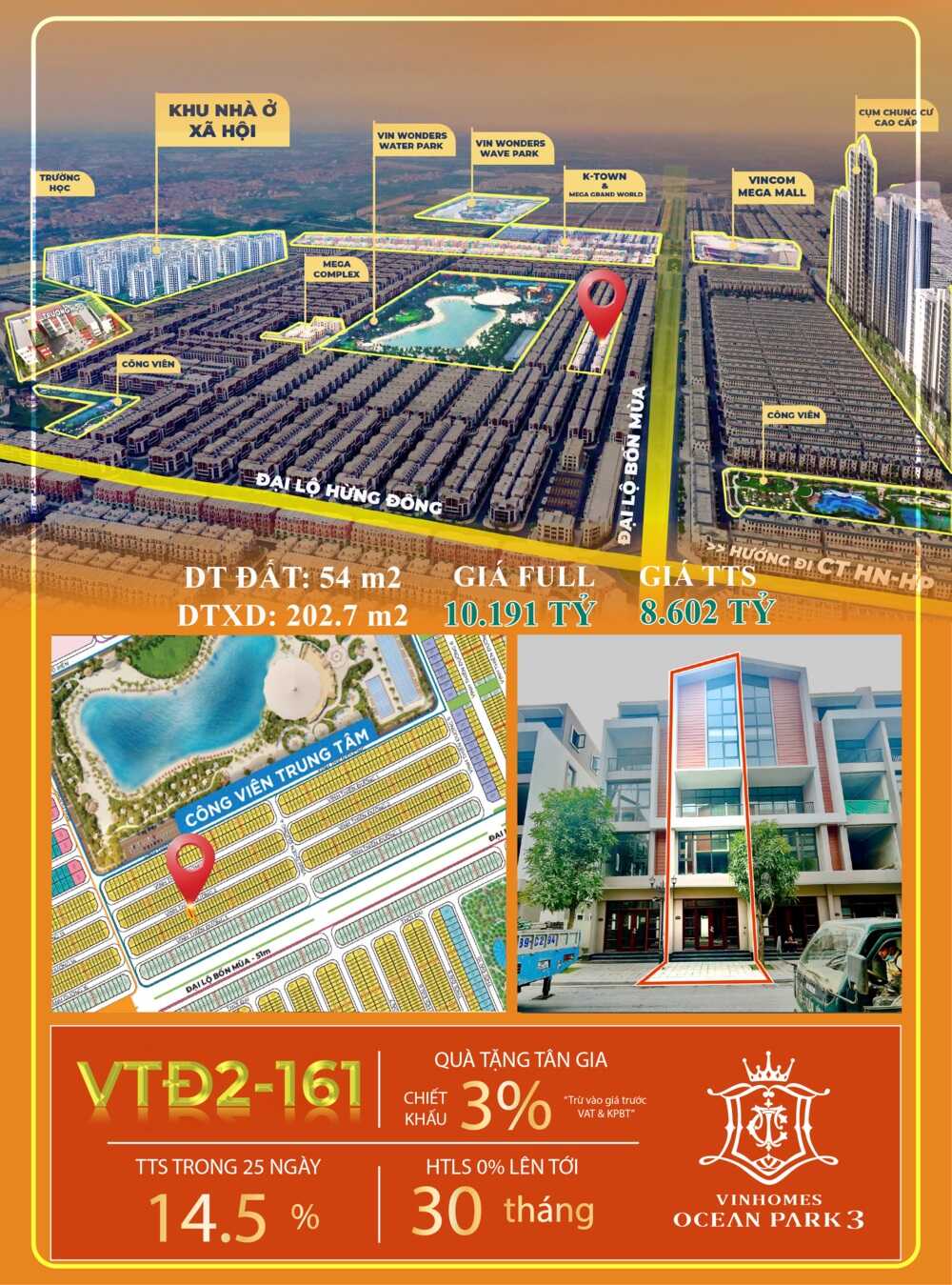 Liền kề VTĐ2-161 Phân Khu Vịnh Thiên Đường, Vinhomes Ocean Park 3