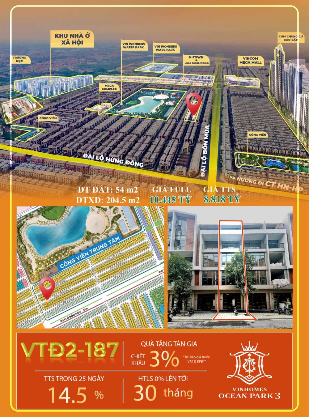 Liền kề VTĐ2-187 Phân Khu Vịnh Thiên Đường, Vinhomes Ocean Park 3